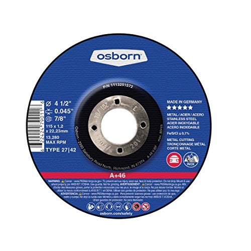 Osborn 1183251572 Disco de corte/corte, T27, 7 x 0,060 x 7/8 , A+ 46, óxido de alumínio avançado, 8600 rpm máx., 7 diâmetro, 7 tipo
