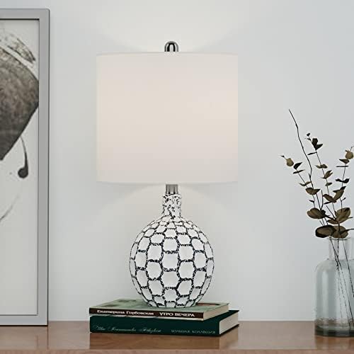 Lâmpada de mesa de cerâmica maxax, lâmpada de cabeceira de cabeceira de bola de 3 vias com lâmpada de mesa de cabeceira com abajur de tambor branco para sala de estar, quarto, escritório