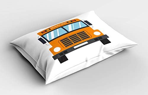 Ambesonne Bus Pillow Sham, Life Academic Life Orange Veículo para transportar caricatura descritiva, travesseiro