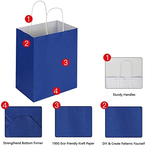 Oikss cada 100 pacote de 100 pacote azul médio e amarelo Kraft Paper Sacos de presente com alças a granel