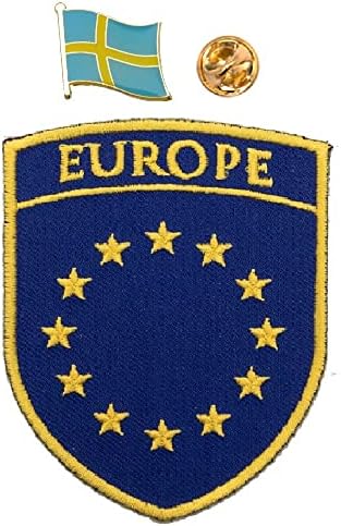 A-One Sweden Bandle Pin + emblema bordado da UE, patch de bandeira country, patch vintage, apliques uniformes militares, alfinete masculino para bolsa, roupas, chapéu No.081p + 106