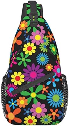 Bolsa de estilingue de flores hippie para homens homens crossbody ombro backpack colorido floral sem costura padrão de repetição sacos de tórax estéticos multicoloridos estampares de estampa de flores de ginástica viagens para caminhada esportes casuais mochila casual