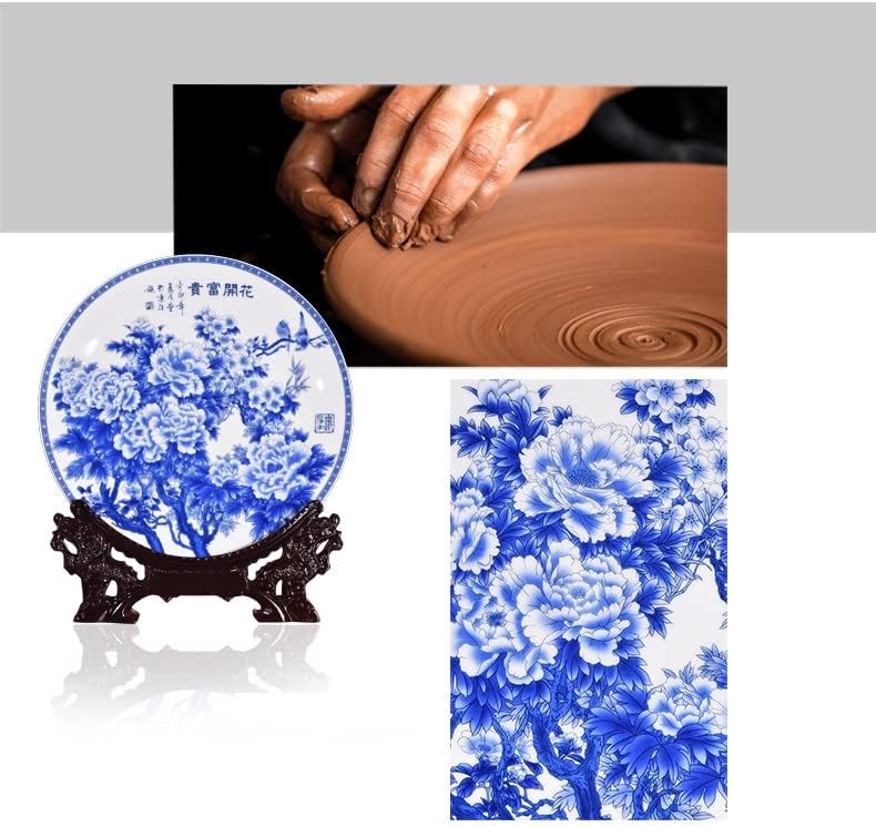 Decoração de casa Geltdn Placa ornamental de cerâmica Blue e brancas Placa de decoração de plantas de decoração