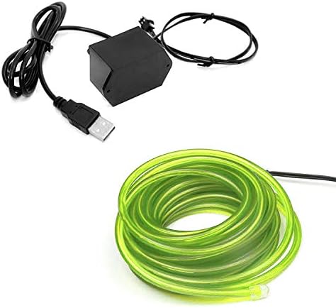 1 pacote de 5m/16,4 pés de lima de néon verde LED GLOW EL WIRE - 5 mm de espessura - alimentado por porta USB de 12V - Luz de cordas de fio de neon artesanal para acessórios de fantasia de projeto DIY