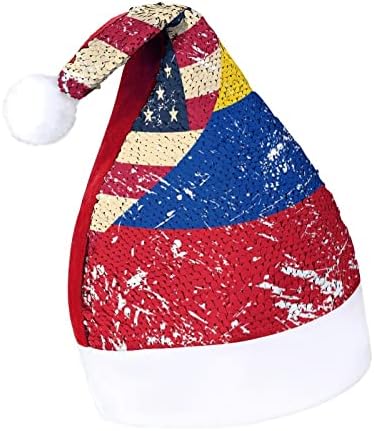 American e Columbia Bandeira Retro Funnic Chattle Hat de lantejoulas Papai Noel Hats para homens Mulheres Decorações de festas de férias de Natal
