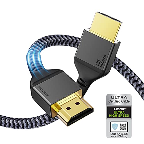 Cabos Maxonar 8K HDMI 10ft, [Certificado] Cabo HDMI de alta velocidade 2.1, 8K60Hz 4K120Hz 144Hz, 48Gbps HDCP 2.2 e 2.3 Earc dinâmico hdr dolby para PS5, série Xbox X, Apple TV 4K, ROK/SAMS