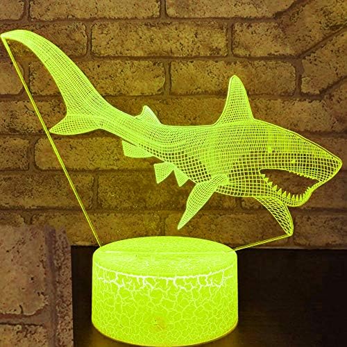 Jinnwell 3D Shark Fish Night Lâmpada leve Ilusão LED 7 Alteração de cor Touch Touch Tabel Tabel Lâmpadas