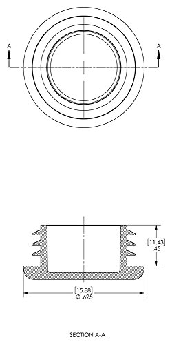 Capluga 99191813 Plugue para tubos redondos, plástico, para ajustar o tamanho redondo do tubo OD .625 , espessura da parede 10-12 Ga, CCF-5/8-10-12 Dome, preto