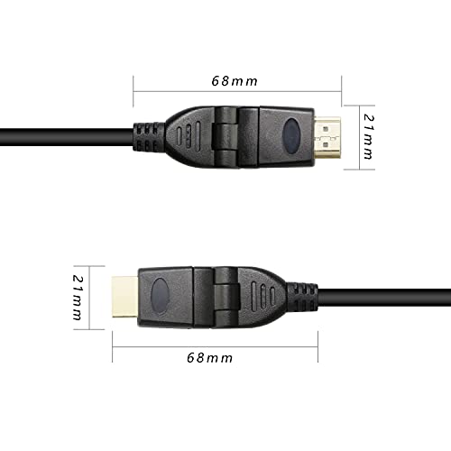 Gelrhonr Cabo de extensão de conector HDMI rotativo, 90 ° 180 ° 270 ° 360 graus de giro à direita Angel HDMI Plug Plug Gold Digital Video Cord 18Gbps 1080p-Black