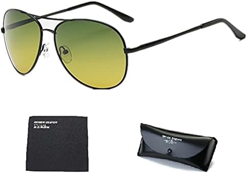 Visão noturna azbuy óculos de aviador para homens e mulheres de segurança dirigindo moda UV400 polarizados diurna e noturna com vista para os óculos de sol