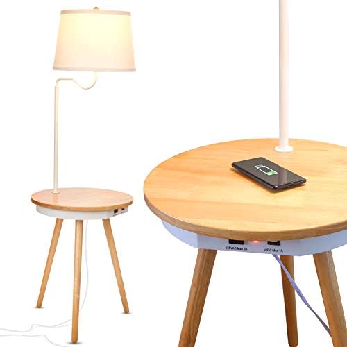 Brightech Owen Table & Lamp Combo com lâmpada LED, lâmpada de mesa com porta USB, lâmpada de leitura de cabeceira, mesa final moderna com lâmpada de chão para quarto, sala de estar, escritório - madeira, meados do século moderno