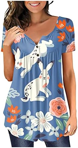 XIPCOKM Feliz camisetas de Páscoa para mulheres ovos de coelho impressa túnica top top solto casual botton camiseta macia comffy camisa cristã blusa