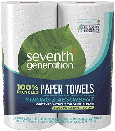 Sétima geração de toalhas de papel recicladas, 2 dobras, 140 folhas, 6 rolos
