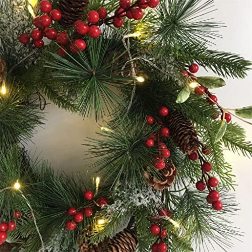 Houkai Wreath Luminous With Lights Pine Cne Red Fruit American Door Decoration Simulação Christmas Greath