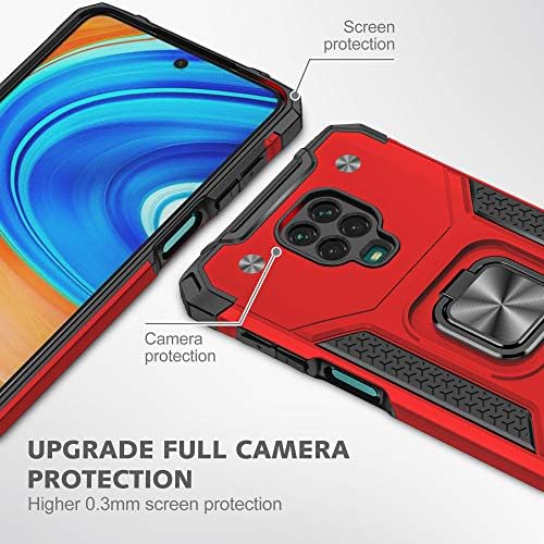 Yahan para Xiaomi Redmi Nota 9s/Redmi Nota 9 Pro Case com Protetor de tela de vidro temperado [2 pacote] ， Hybrid Hovery Duty 360 graus Ring Kickstand Defender à prova de choques Hard Back Case, vermelho
