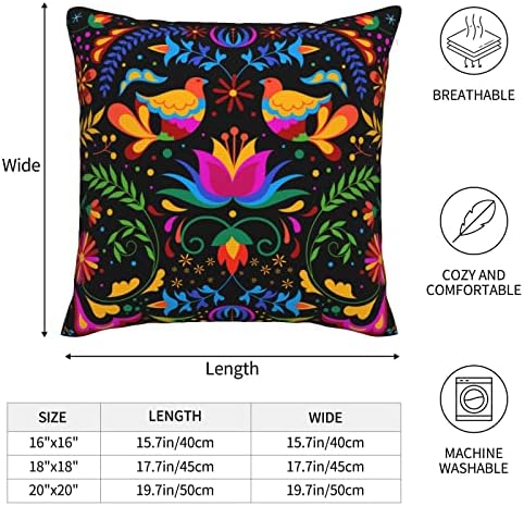 Senheol colorido flores mexicanas e pássaros lançam a capa de travesseiro para sofá de sofá, decorações mexicanas Cinco de Mayo 18x18 polegadas