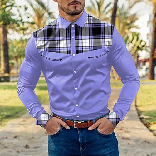 Camisas de outono xxbr para masculino, colorblock de retalhos de retalhos listrados de manga longa de manga longa camisa comercial para trabalho, festa
