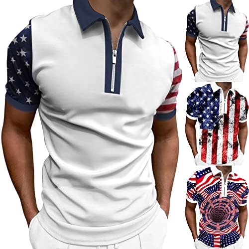 Ruiruilico masculino 4 de julho Patriótico camisetas 2023 Verão Casual Manga curta Bandeira Americana Fit Sports Polos esportivos