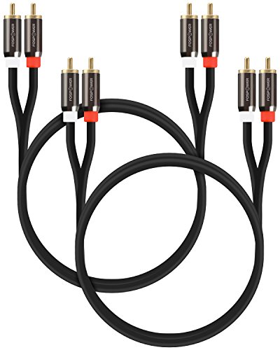 Fospower (2 pacote 2 RCA M/M Cabo de áudio estéreo [24K Gold Bated | Core de cobre] 2RCA Male para 2RCA macho [esquerda/direita] Plug de qualidade de som premium - 3ft