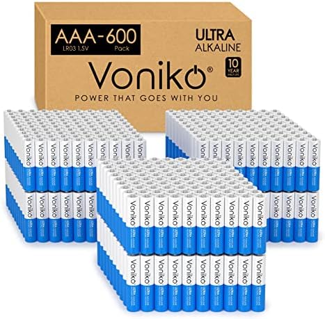 Voniko - Baterias AAA de grau premium -600 pacote - Alcalina triplicar uma bateria - pilhas de 1,5V à prova de vazamento e vazios - vida útil de 10 anos