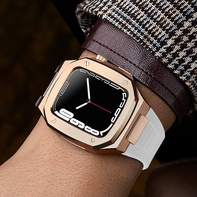Cenas de aço inoxidável CNHKAU 316L+alça para a série Apple Watch Band Series 7 6 5 4 SE 41mm 44mm 45mm Kit de moldura de metal para iwatch upgrade de banda iwatch
