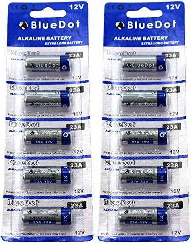 Bluedot Trading 12 Volt Alcalino Baterias de células secas para abridor de portas de garagem, campainha sem fio, controles remotos e outros dispositivos eletrônicos, 10 contagem