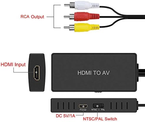 Ruipuo HDMI para AV Converter HDMI para o adaptador de áudio de vídeo suporta PAL/NTSC Compatível para streaming roku Stick Stick, Fire Stick, Apple TV, DVD, Blu-ray Player, HD Box ECT