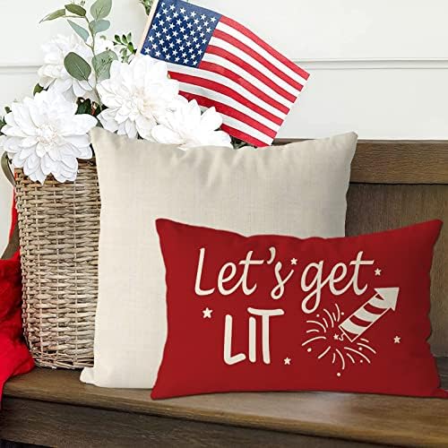 4 de julho Capas de travesseiro de 12x20 polegadas Vamos dar uma iluminação de estrelas patrióticas americanas de bandeira arremesso de travesseiro da independência do Dia da Independência do Memorial Day Decorações de Caso de Casos para sofá sofá sofá