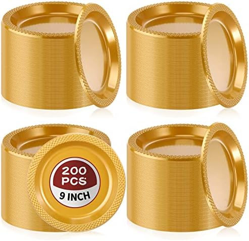 200 PCs Placas de plástico de ouro 9 polegadas placas de plástico redondas Placas de jantar de ouro descartáveis