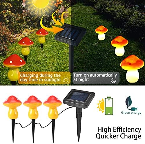 Luzes solares solares ao ar livre amzniano, lâmpada decorativa de formato de cogumelo fofo, luz de cogumelos solares ideal para jardim, quintal, quintal, gramado, luzes de caminho （Macka
