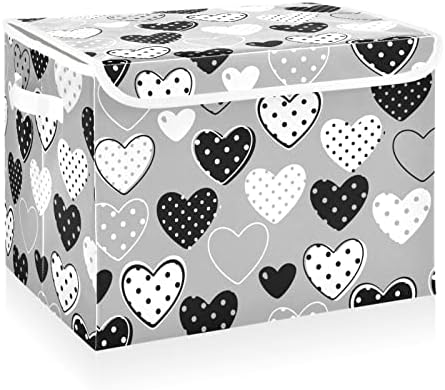 Cataku Black and White Hearts Bins de armazenamento com tampas e alças, tecido de cesta de cubos de contêineres