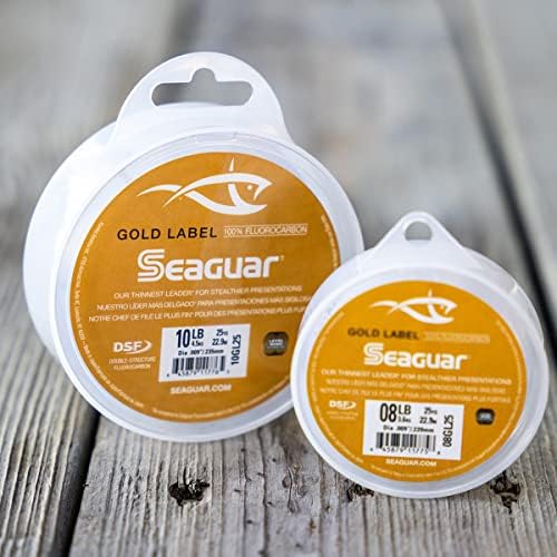 Seaguar Gold Rótulo Linha de pesca de fluorocarbono, força de quebra de 15 lb, 50yds, clara - 15GL50