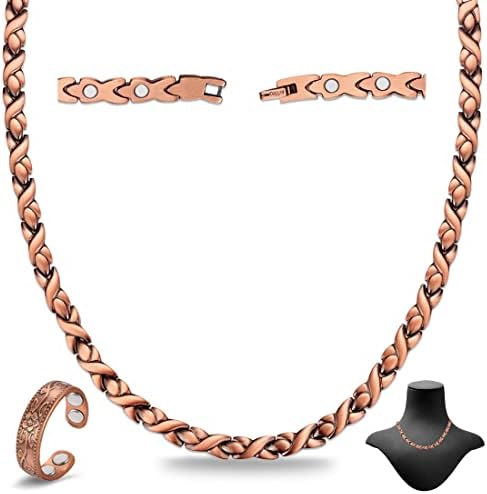 Colar de cobre CIGCMAG para homens Mulheres - colar magnético 99% Solid Pure Copper Ring Conjunto Ultra Força ímãs