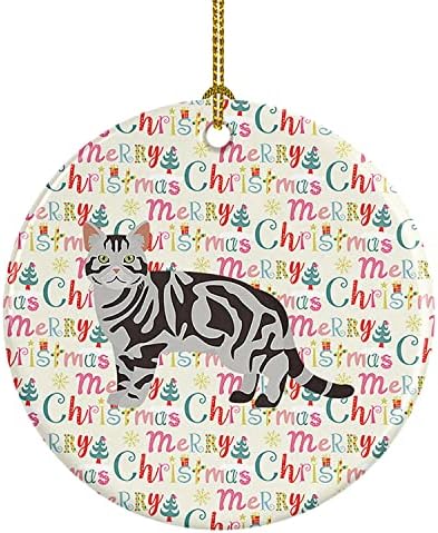 Tesouros de Caroline WDK2477CO1 American Shorthair #1 Ornamento de cerâmica de Natal de gato, decorações de árvores de Natal, ornamento pendurado para Natal, férias, festa, presente,