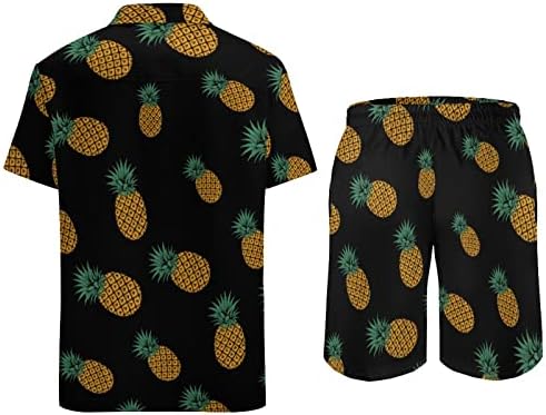 Abacaxi de abacaxi 2 peças Hawaiian Set Button-Down Sleeve Shirts Calças de praia Faixa Fit Fit