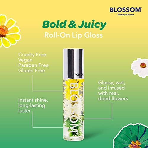 Blossom Scent Roll on Lip Gloss, infundido com flores reais, fabricado nos EUA, 0,40 fl. Oz/11,8 ml, pacote de abacaxi e mandarim 2