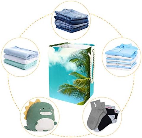 Tropical Beach Palm Leaf Laundry Tester Torching embutido com suportes destacáveis ​​cesta de lavanderia com alças