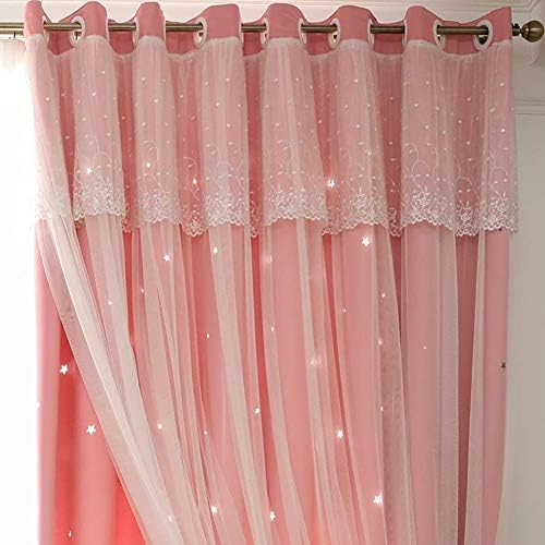 Cortinas de renda do estilo da princesa jgfjlo, cortinas de painel de sombra do quarto cortinas de painel rosa do quarto infantil garotas duplas de garotas-rosa 450x270cm