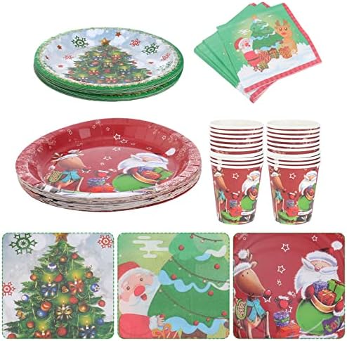 Coheali Christmas Dinnerware Conjunto 80pcs Placas de papel de Natal e guardana