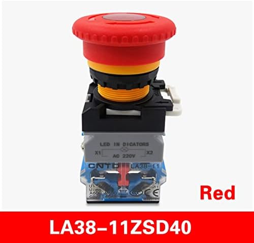 FACDEM LA38 Popa de luz de emergência Power 22mm Switches de cogumelos Off Off Pushbutton LED Switch LA38-11ZSD40 220V 24V Lay38-11D