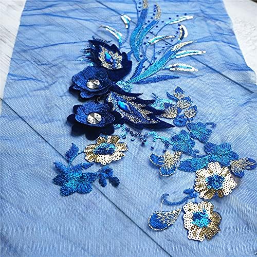 Uxzdx cujux 40cm lantejas azuis 3d Flores com renda de renda de renda shinestone Mesh costurar em remendos bordados para apliques de casamento decoração diy