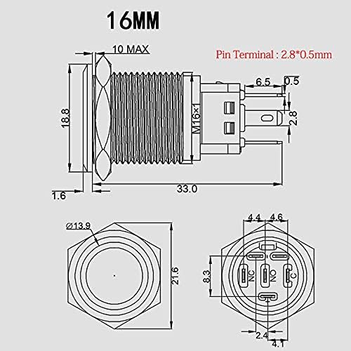 Yijia 16mm 19mm Metal Momentary Push Butchet Aço inoxidável 1No 1nc 2No 2NC PC Iniciar botões de energia -