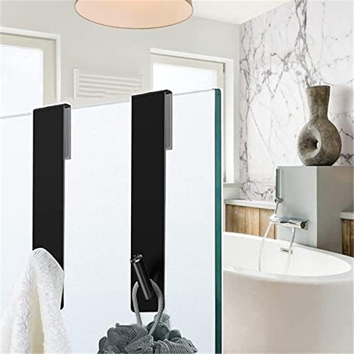 Ganchos da porta do chuveiro de 2pcs 2pcs, ganchos de toalha de 5 polegadas para banheiros porta de chuveiro de vidro sem moldura, gancho de toalha de chuveiro de aço inoxidável, gancho de banho pesado para roupão, toalha - preto