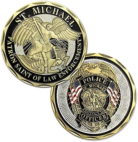 Piaohao Arcanjo Saint Michael, moeda de proteção de desafio de bronze antigo, moeda de polícia da polícia,