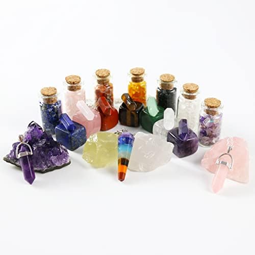 NVZI Cristais de cura e kit de pedras na caixa, conjunto de cristais de chakra, ametista, quartzo rosa, citrino,