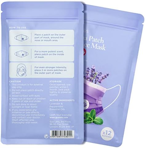 Adesivos de aroma de lavanda e respiração definidos para máscaras - adesivos de aromaterapia com óleo essencial pura naturais para atualizar a respiração para máscaras e travesseiros, 10 pacotes -120 patches - Gya Labs