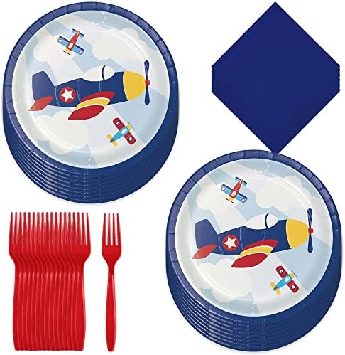 Home & Hoopla Avião Faculdade de Avião - Little Flyer Airplane Paper Placas, guardanapos e garfos