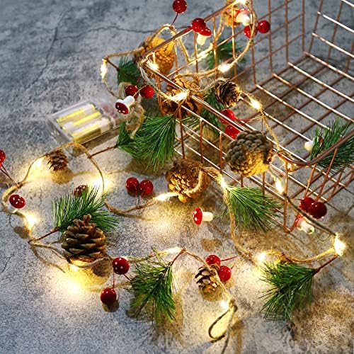 Luzes de cordas de árvore de Natal, decoração de guirlanda de Natal com luzes, 9,84 pés 30 lados de natal de natal de berry vermelha luz