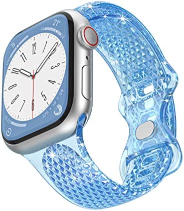 Aisports compatível com a banda Apple Watch 41mm 40mm 38mm silicone para mulheres, banda de substituição de pulseira de diamante de diamante transparente e transparente