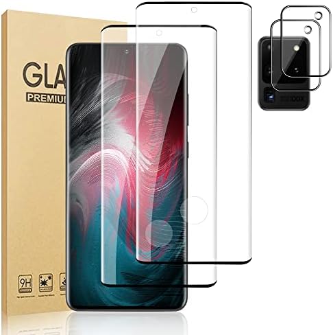 [2+2 pacote] Galaxy S20 Protetor de tela Ultra Glass e protetor de câmera, HD Clear 9H Resistente a arranhões de vidro temperado, desbloqueio de impressão digital, cobertura completa, sem bolhas para Samsung Galaxy S20 Ultra 5G